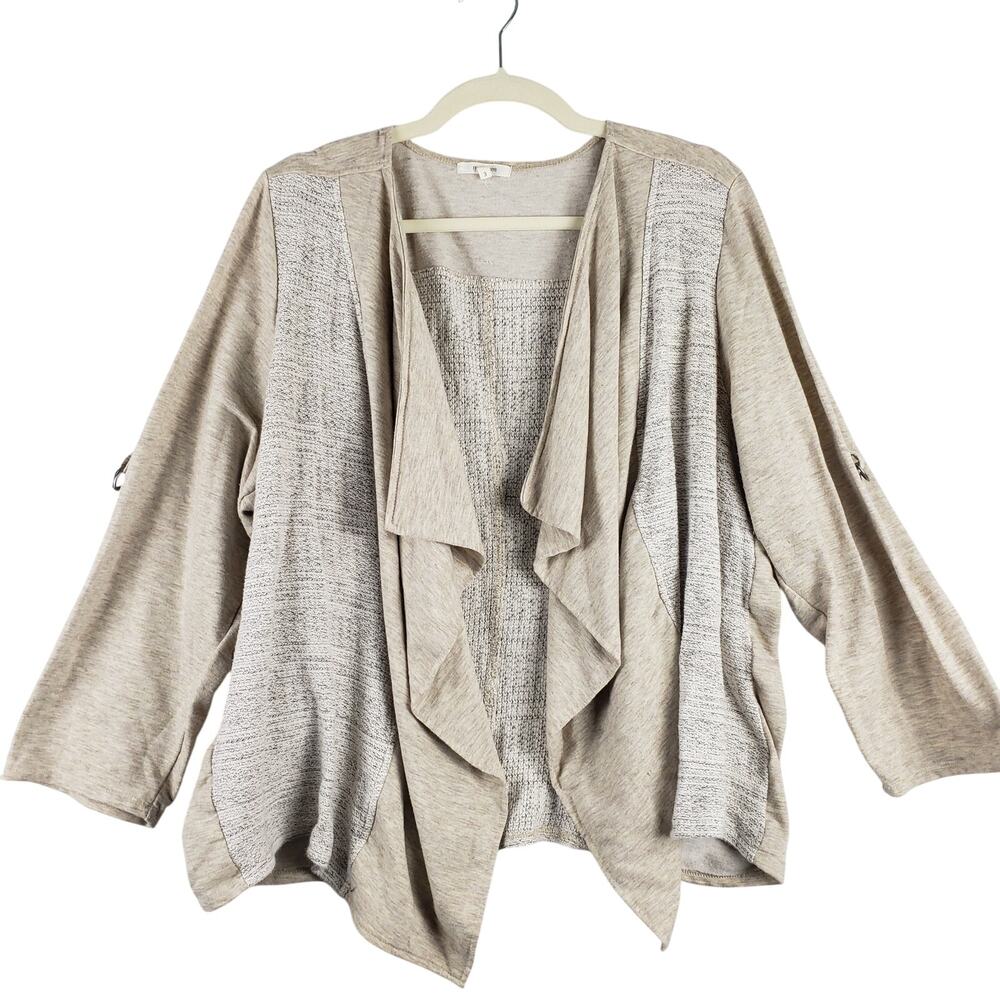 Maurices Women's 3X Mixed Fabric Waterfall Cardigan Cream Beige Lagenlook Layer